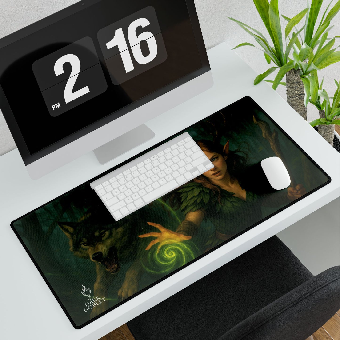 Druid Fantasy Desk Mat — Fantasy Forest Gaming Mousepad with 'The Druid' Artwork Female