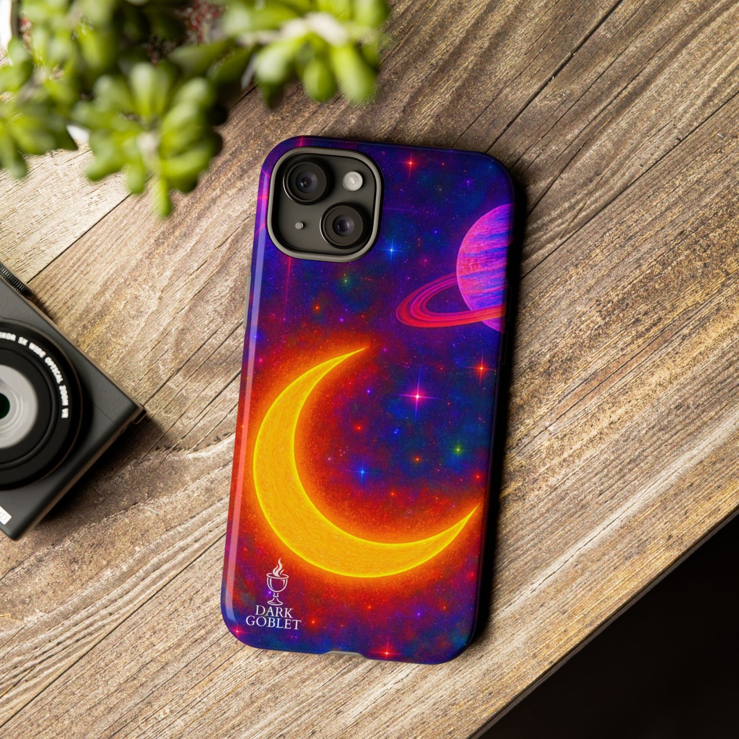 Galaxy Moon Tough Phone Case — Neon Crescent Planet Space Design
