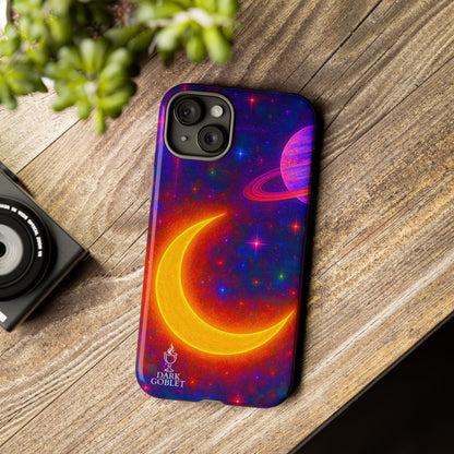 Galaxy Moon Tough Phone Case — Neon Crescent Planet Space Design