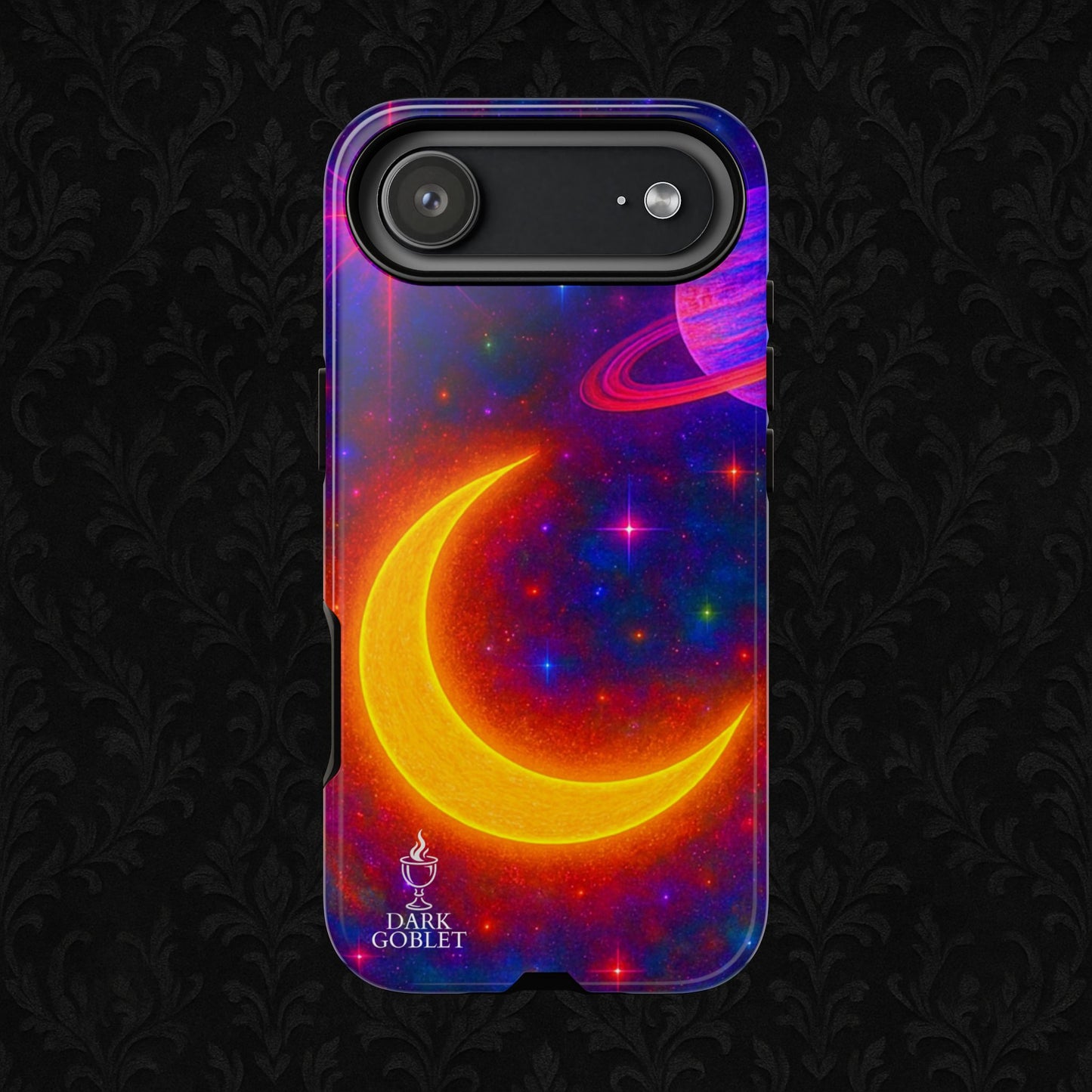 Galaxy Moon Tough Phone Case — Neon Crescent Planet Space Design