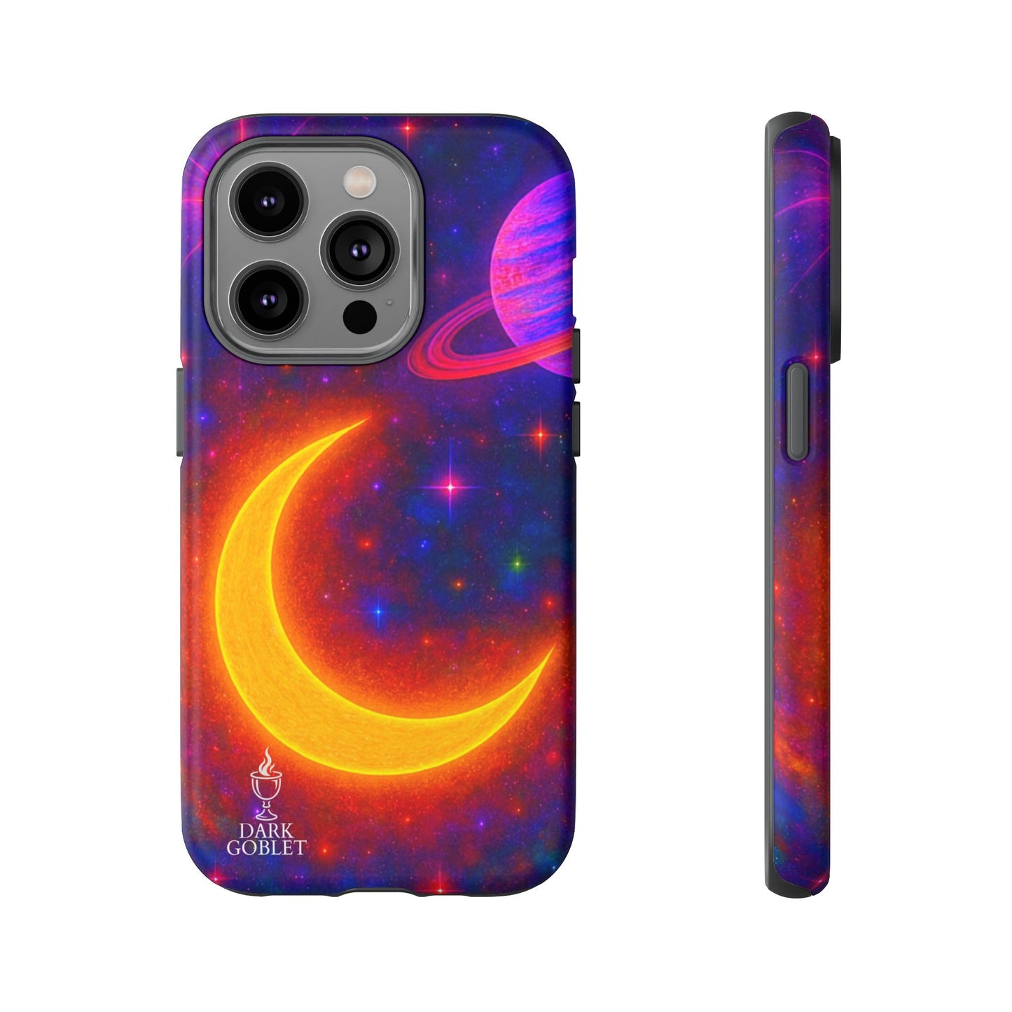 Galaxy Moon Tough Phone Case — Neon Crescent Planet Space Design