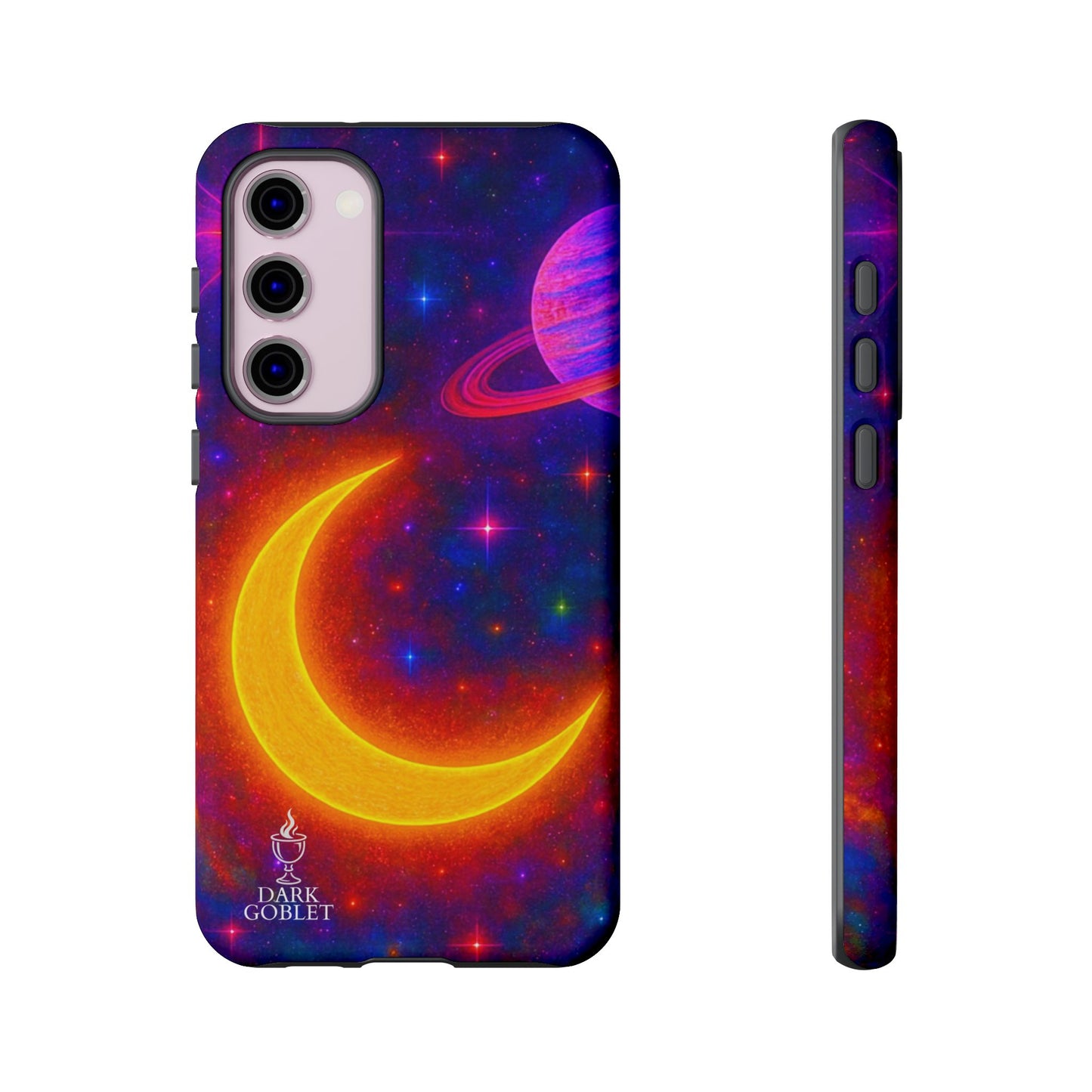 Galaxy Moon Tough Phone Case — Neon Crescent Planet Space Design