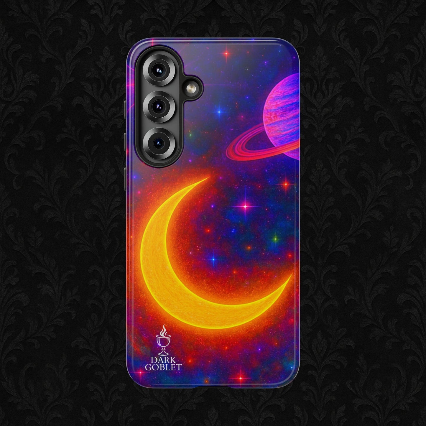 Galaxy Moon Tough Phone Case — Neon Crescent Planet Space Design