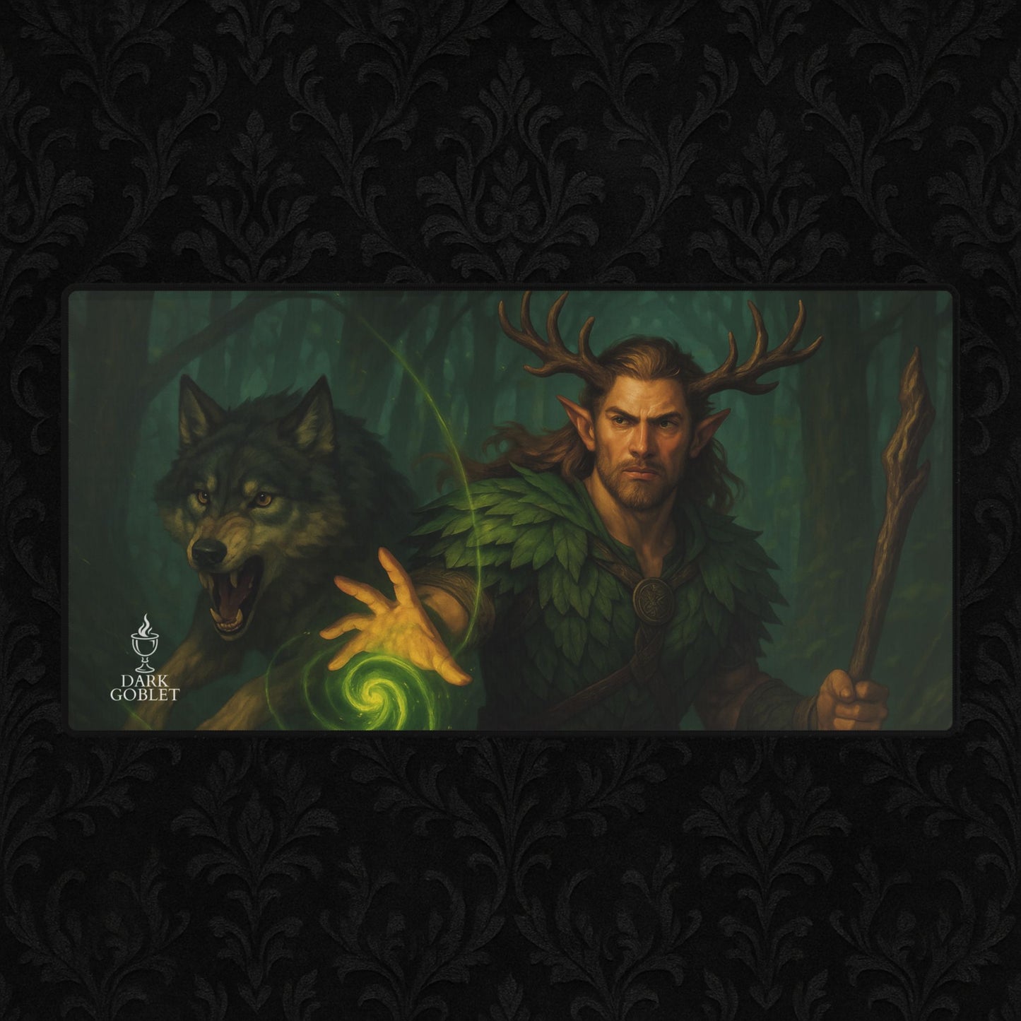 Druid Fantasy Desk Mat — Fantasy Forest Gaming Mousepad with 'The Druid' Artwork Male