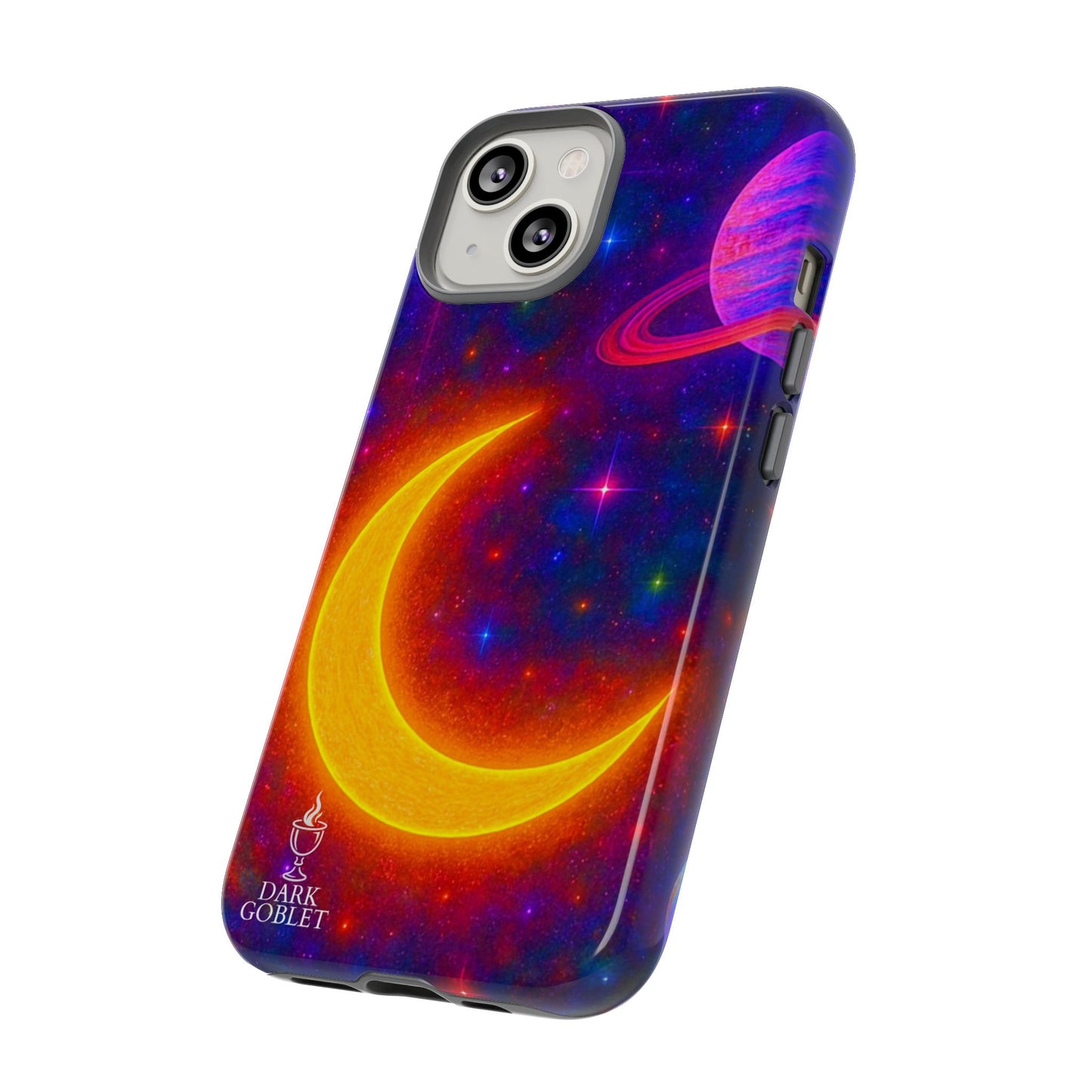 Galaxy Moon Tough Phone Case — Neon Crescent Planet Space Design