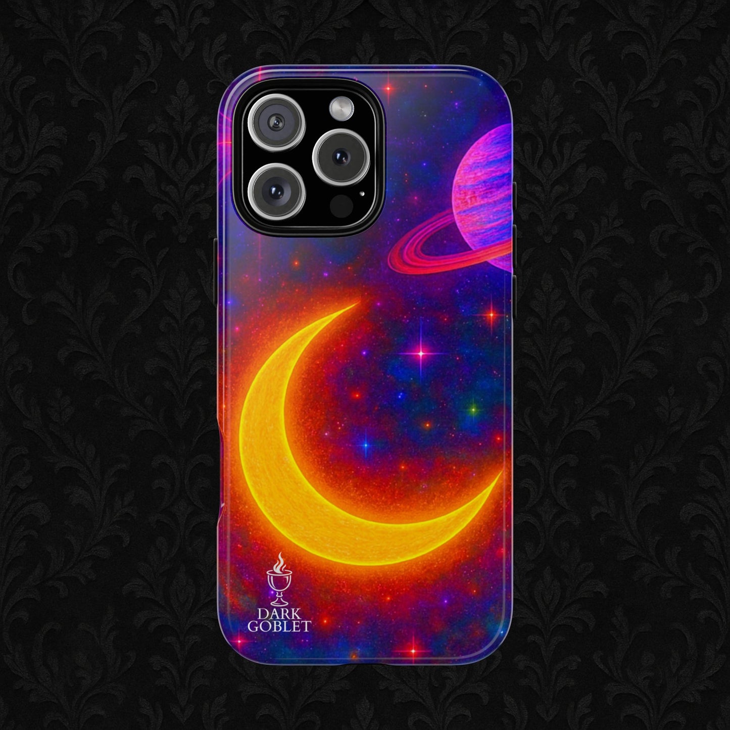 Galaxy Moon Tough Phone Case — Neon Crescent Planet Space Design