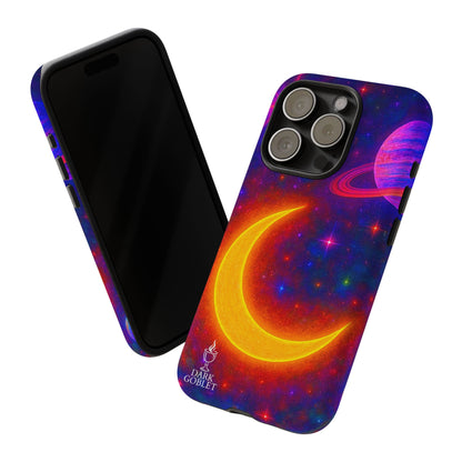 Galaxy Moon Tough Phone Case — Neon Crescent Planet Space Design