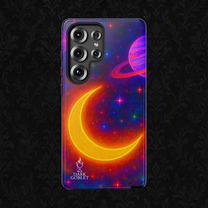 Galaxy Moon Tough Phone Case — Neon Crescent Planet Space Design