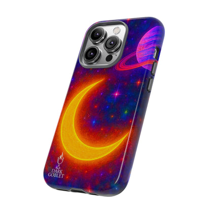 Galaxy Moon Tough Phone Case — Neon Crescent Planet Space Design