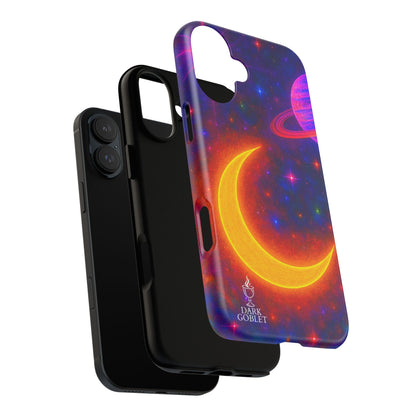 Galaxy Moon Tough Phone Case — Neon Crescent Planet Space Design