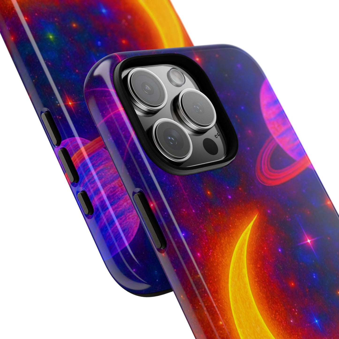 Galaxy Moon Tough Phone Case — Neon Crescent Planet Space Design