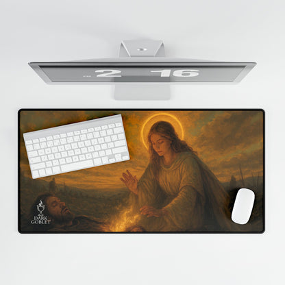 The Healer Fantasy Desk Mat — Large Gaming Mousepad with Holy Magic & Battlefield Healing Art Female