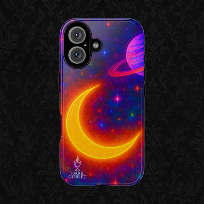 Galaxy Moon Tough Phone Case — Neon Crescent Planet Space Design