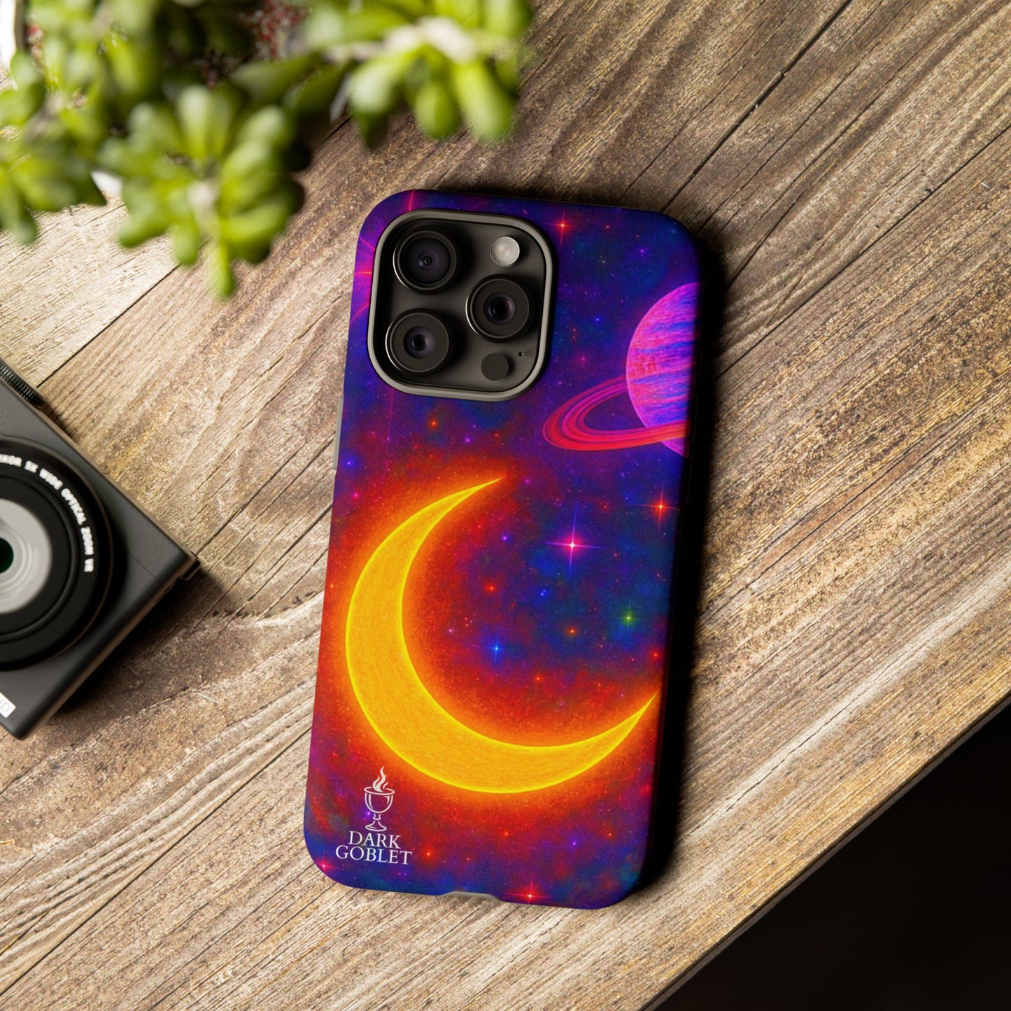 Galaxy Moon Tough Phone Case — Neon Crescent Planet Space Design