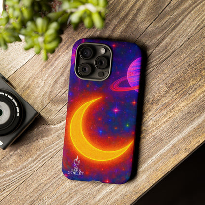 Galaxy Moon Tough Phone Case — Neon Crescent Planet Space Design