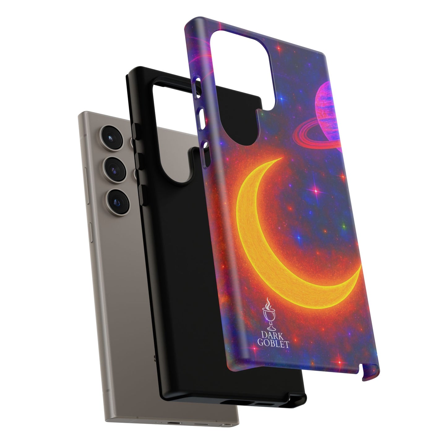 Galaxy Moon Tough Phone Case — Neon Crescent Planet Space Design