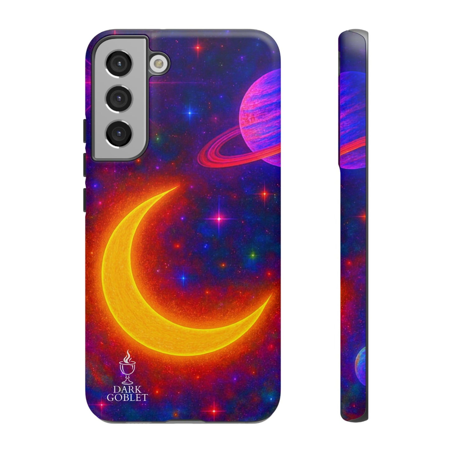 Galaxy Moon Tough Phone Case — Neon Crescent Planet Space Design