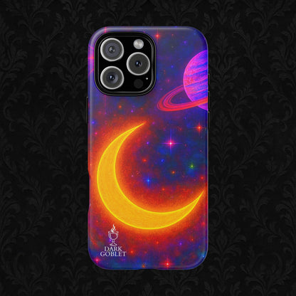 Galaxy Moon Tough Phone Case — Neon Crescent Planet Space Design