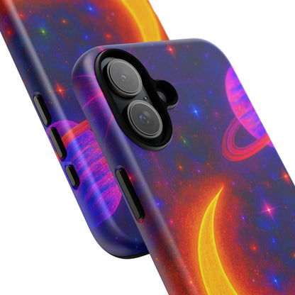 Galaxy Moon Tough Phone Case — Neon Crescent Planet Space Design