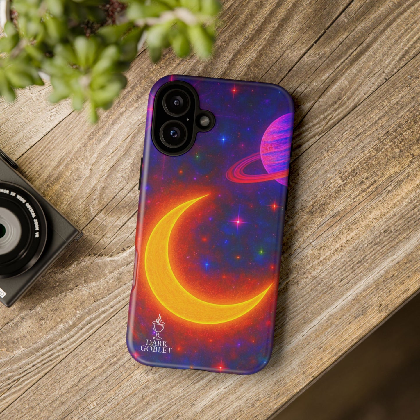 Galaxy Moon Tough Phone Case — Neon Crescent Planet Space Design