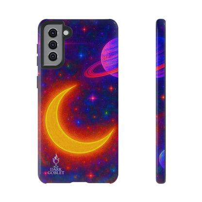 Galaxy Moon Tough Phone Case — Neon Crescent Planet Space Design