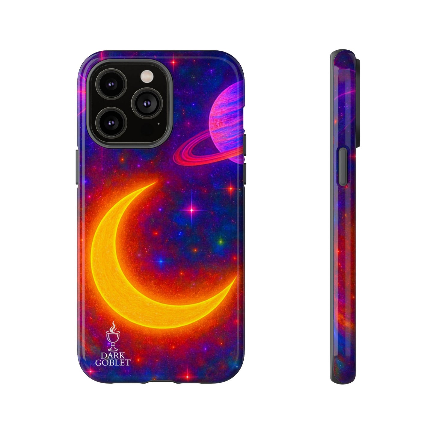 Galaxy Moon Tough Phone Case — Neon Crescent Planet Space Design