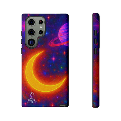 Galaxy Moon Tough Phone Case — Neon Crescent Planet Space Design