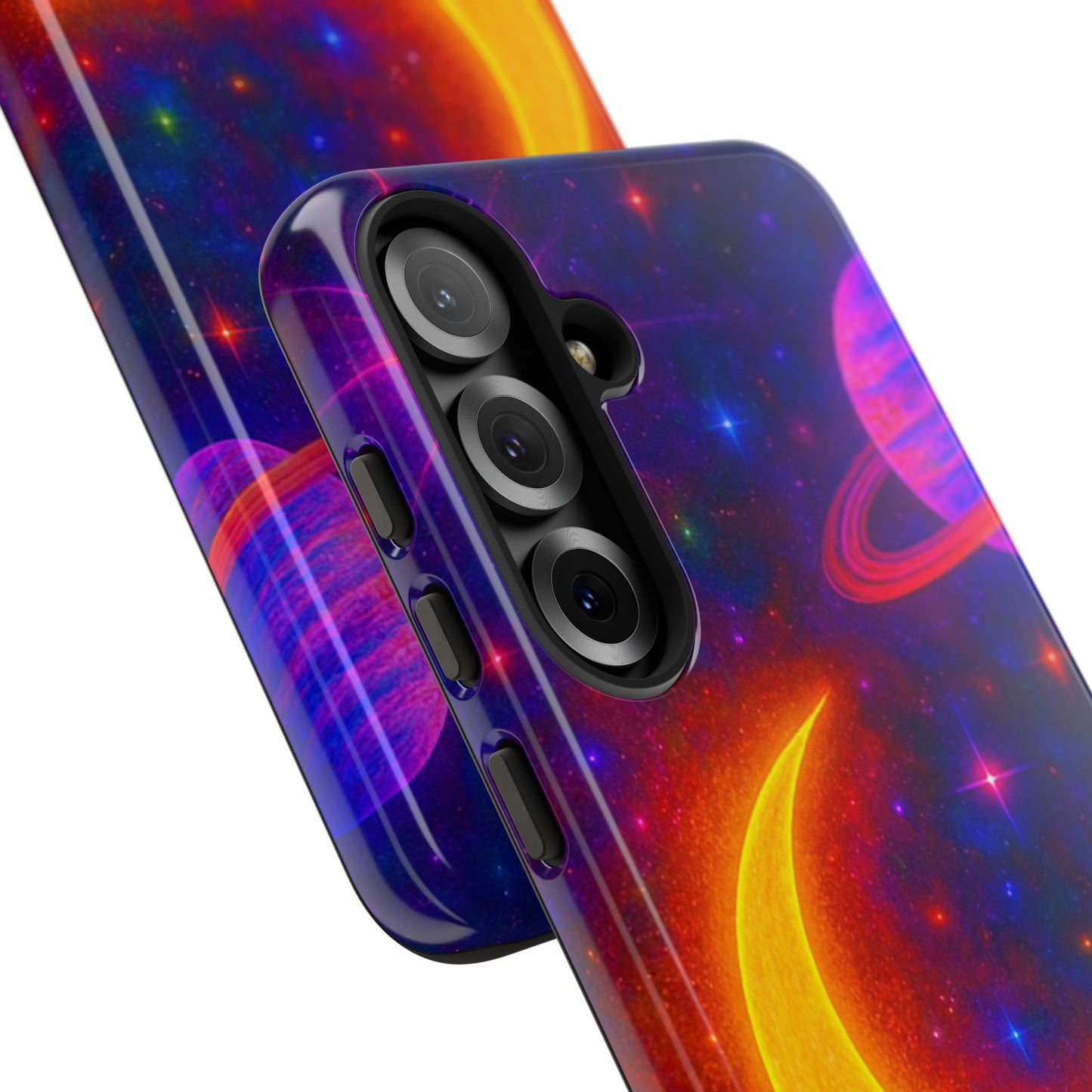 Galaxy Moon Tough Phone Case — Neon Crescent Planet Space Design