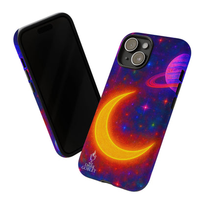 Galaxy Moon Tough Phone Case — Neon Crescent Planet Space Design