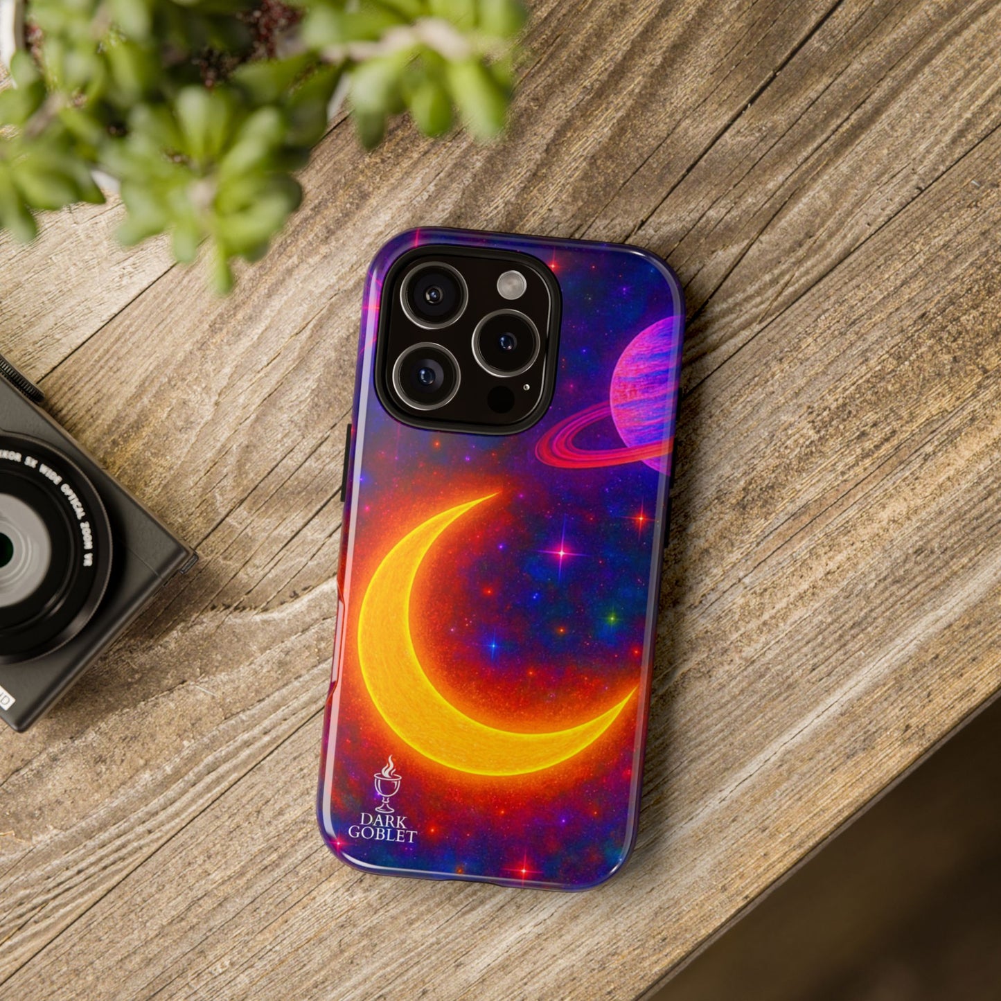Galaxy Moon Tough Phone Case — Neon Crescent Planet Space Design