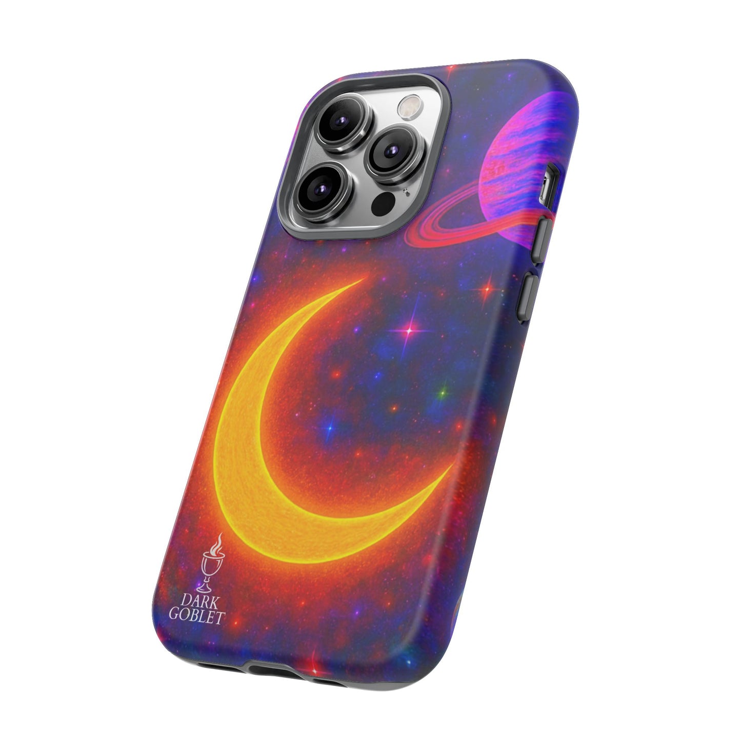 Galaxy Moon Tough Phone Case — Neon Crescent Planet Space Design