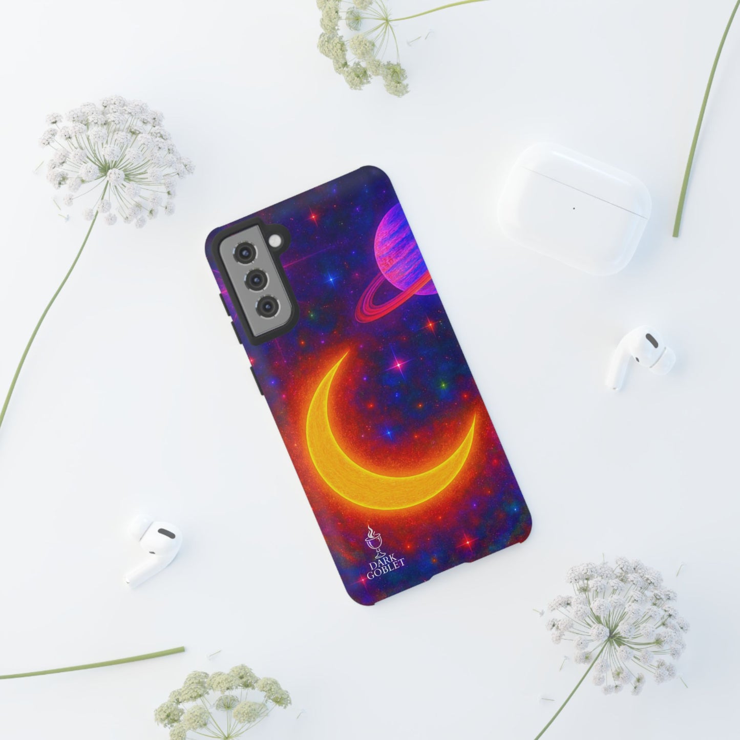 Galaxy Moon Tough Phone Case — Neon Crescent Planet Space Design