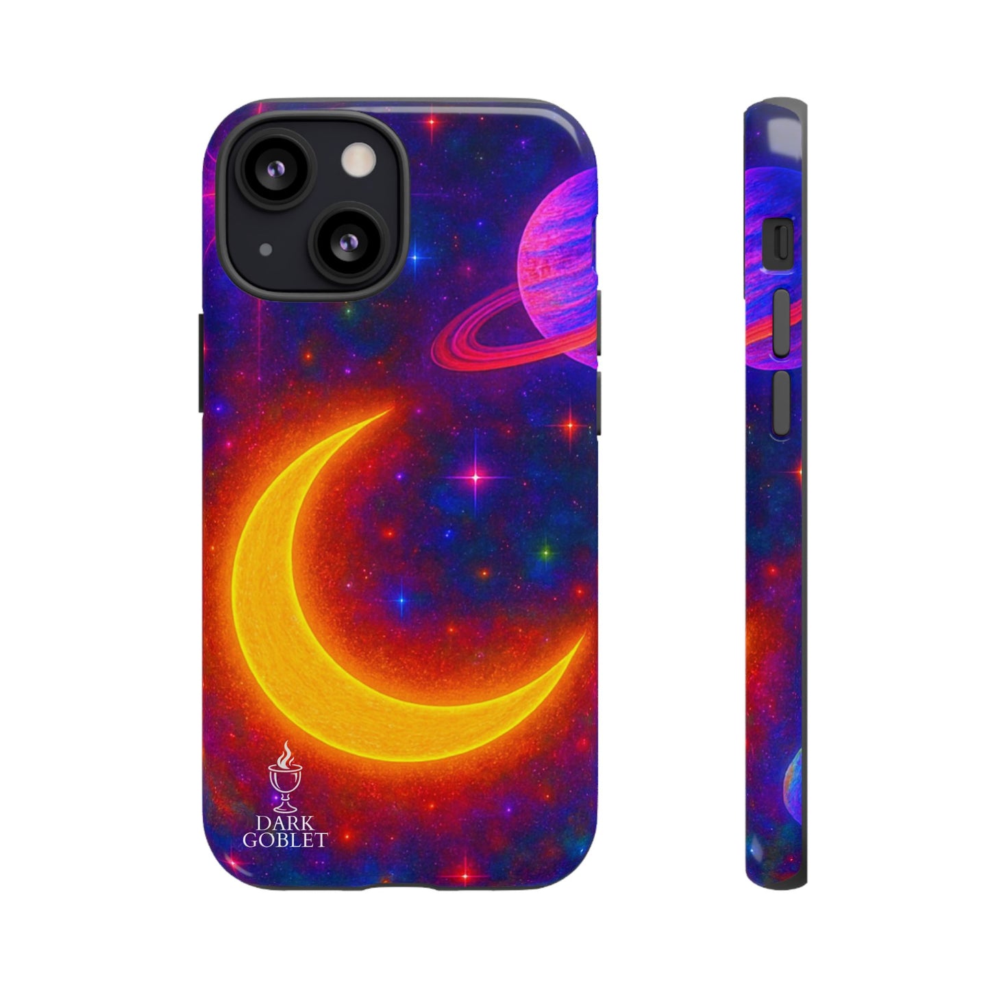 Galaxy Moon Tough Phone Case — Neon Crescent Planet Space Design
