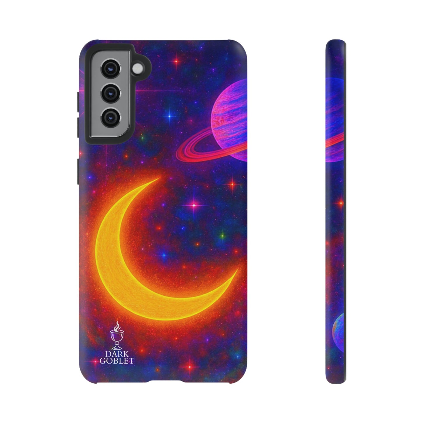 Galaxy Moon Tough Phone Case — Neon Crescent Planet Space Design
