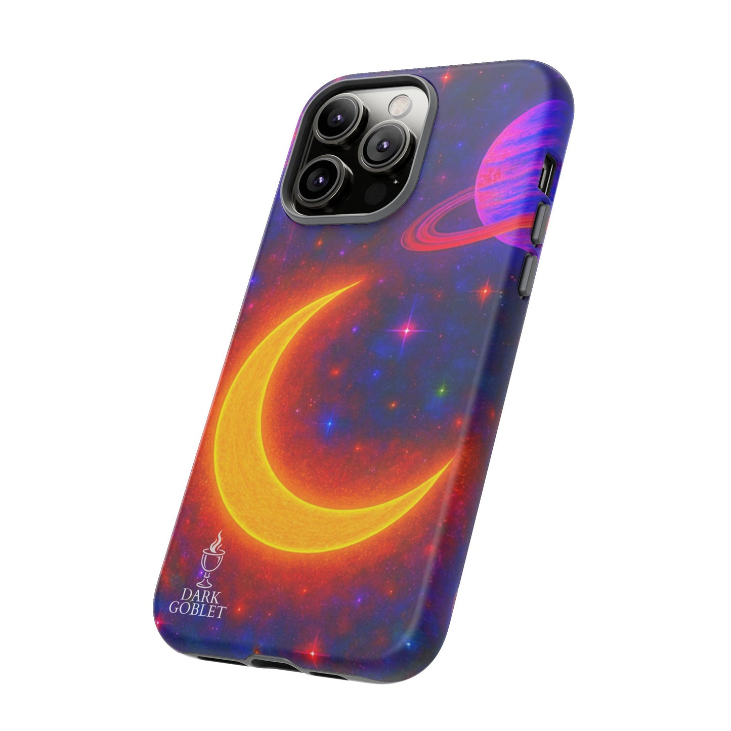 Galaxy Moon Tough Phone Case — Neon Crescent Planet Space Design