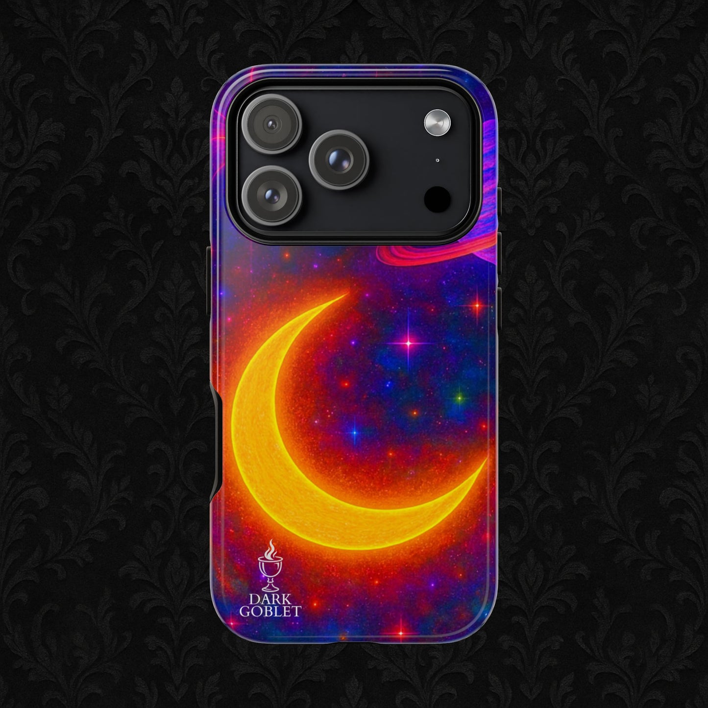Galaxy Moon Tough Phone Case — Neon Crescent Planet Space Design