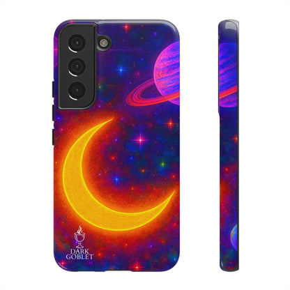 Galaxy Moon Tough Phone Case — Neon Crescent Planet Space Design