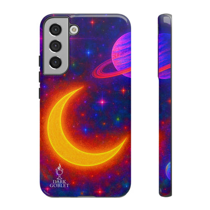 Galaxy Moon Tough Phone Case — Neon Crescent Planet Space Design