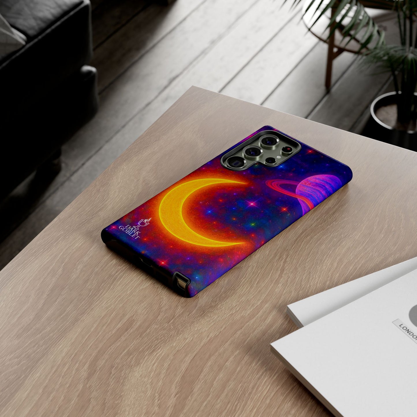 Galaxy Moon Tough Phone Case — Neon Crescent Planet Space Design