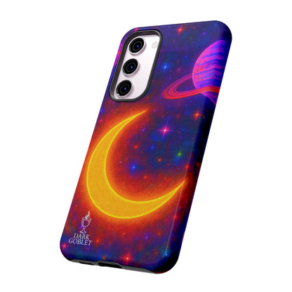 Galaxy Moon Tough Phone Case — Neon Crescent Planet Space Design