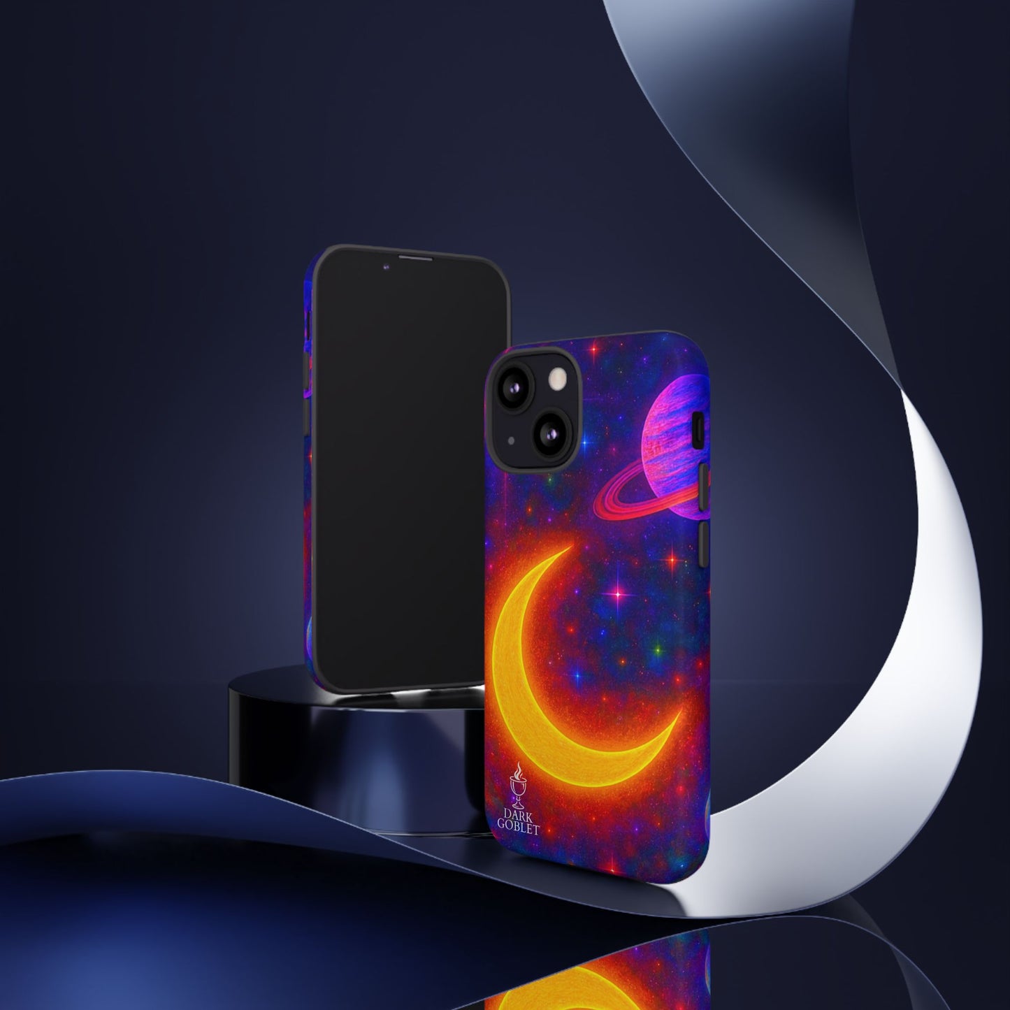 Galaxy Moon Tough Phone Case — Neon Crescent Planet Space Design