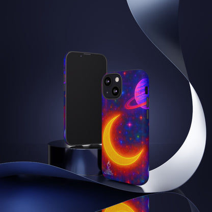 Galaxy Moon Tough Phone Case — Neon Crescent Planet Space Design