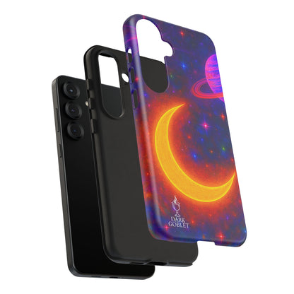 Galaxy Moon Tough Phone Case — Neon Crescent Planet Space Design