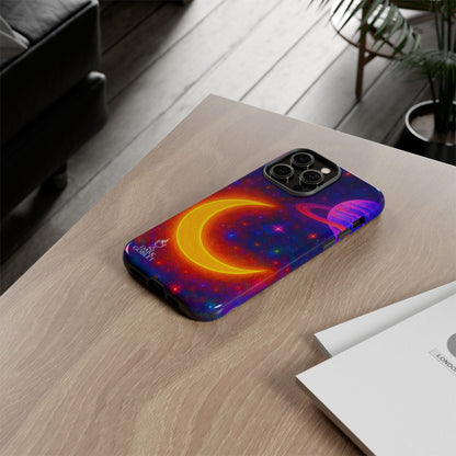 Galaxy Moon Tough Phone Case — Neon Crescent Planet Space Design