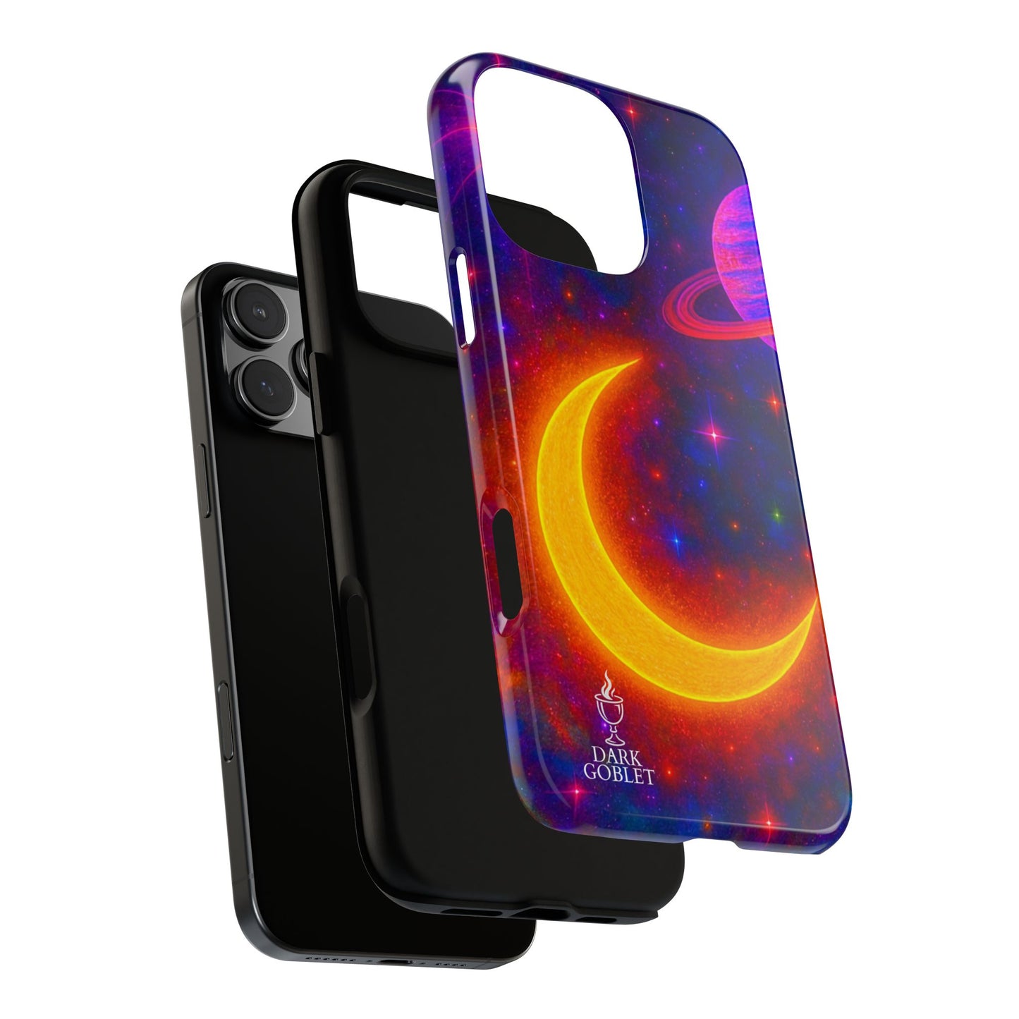 Galaxy Moon Tough Phone Case — Neon Crescent Planet Space Design