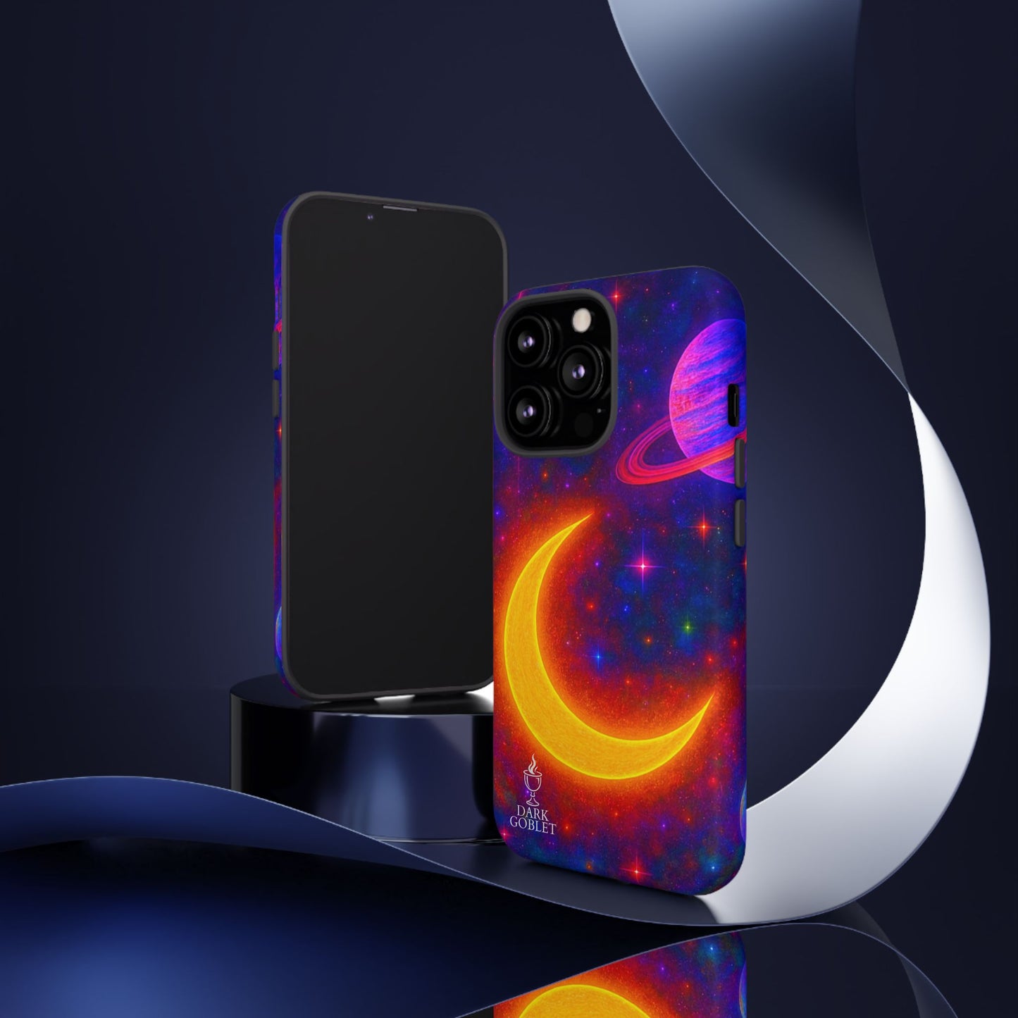 Galaxy Moon Tough Phone Case — Neon Crescent Planet Space Design
