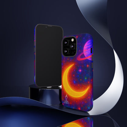 Galaxy Moon Tough Phone Case — Neon Crescent Planet Space Design