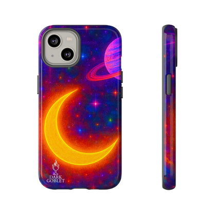 Galaxy Moon Tough Phone Case — Neon Crescent Planet Space Design