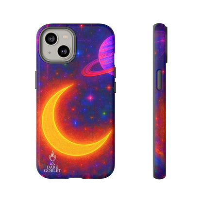 Galaxy Moon Tough Phone Case — Neon Crescent Planet Space Design