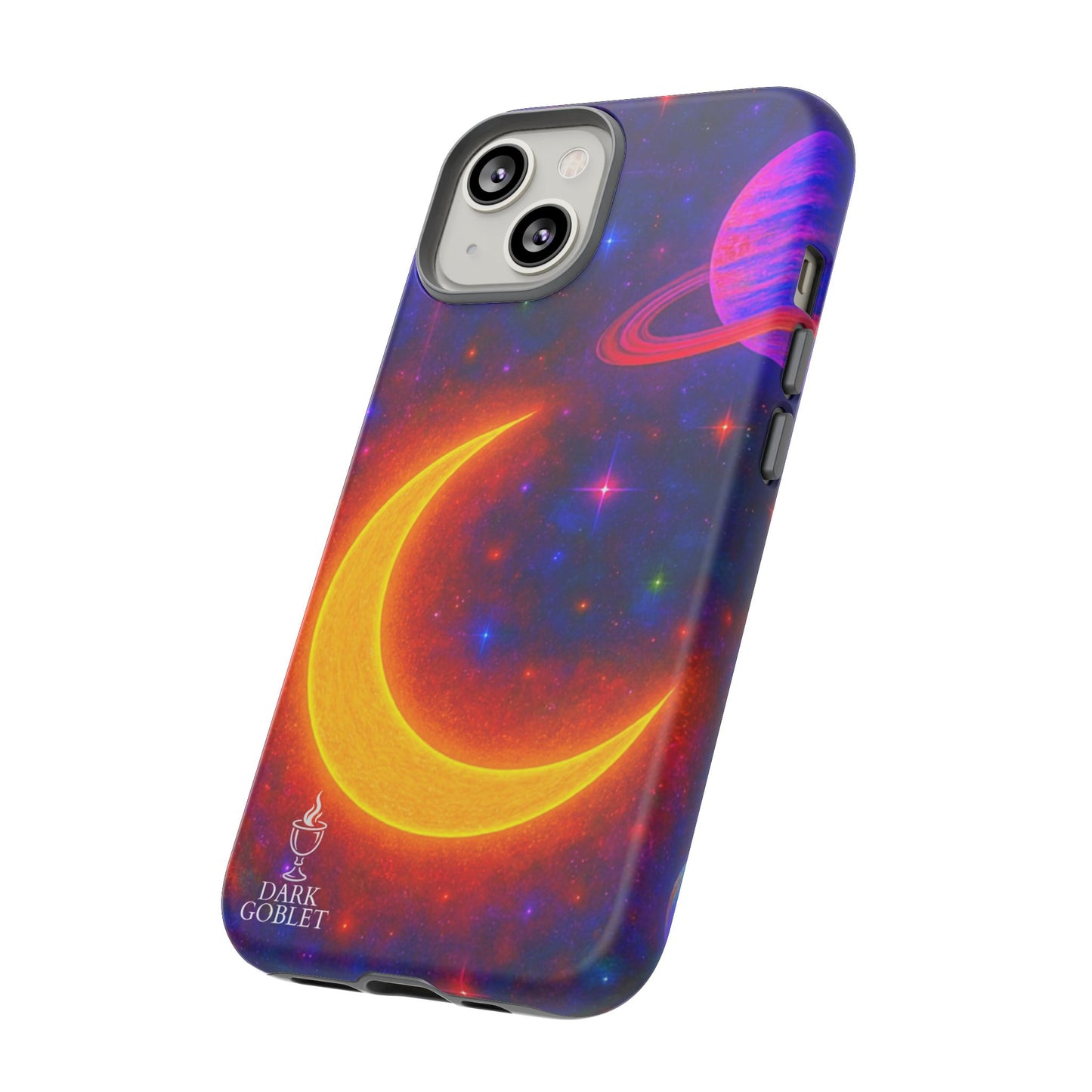 Galaxy Moon Tough Phone Case — Neon Crescent Planet Space Design